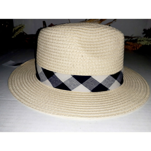 Loft Tan Packable Straw Fedora Hat - Plaid Bandage - Picture 15 of 15
